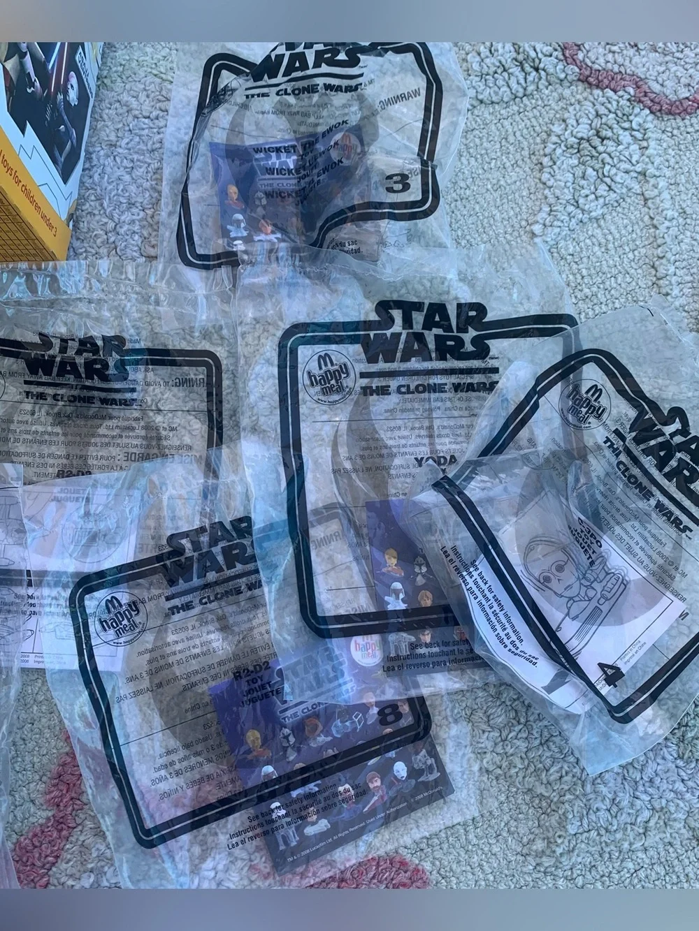 Vintage early 2000s Star Wars Mcdonalds Happy Meal box and mini toy baggies
